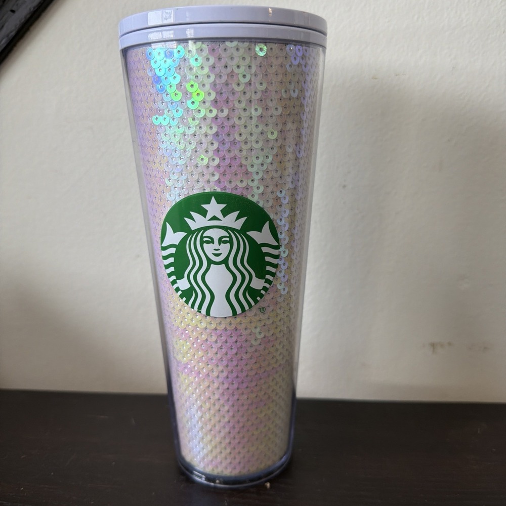 Starbucks - 2020 Holiday - Cold Cup Tumbler - Venti - White Light Sequins